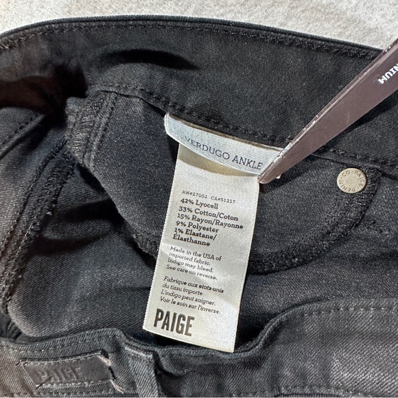 Paige Denim Verdugo Ankle Jeans Women’s Sise 27 Coated Black Silk Lyocell - Picture 6 of 13